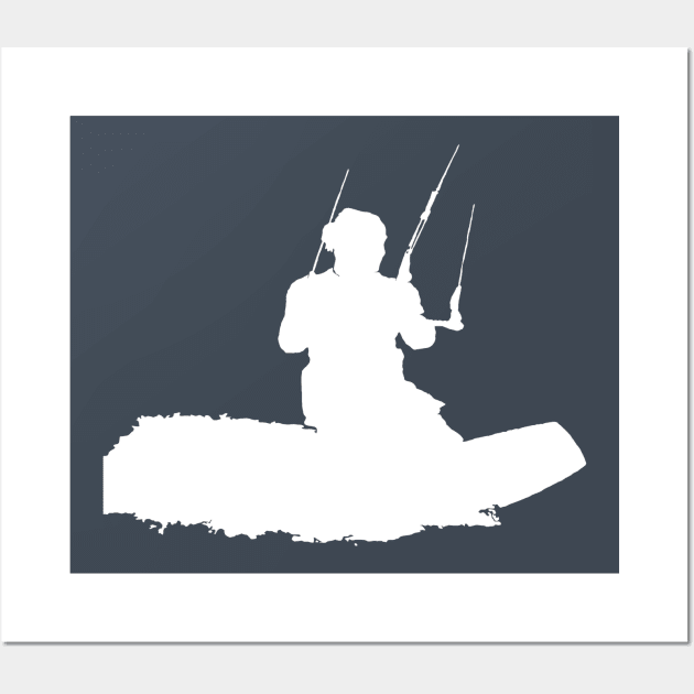 Kitesurfer Surfing The Wave Artistic White Silhouette Wall Art by taiche